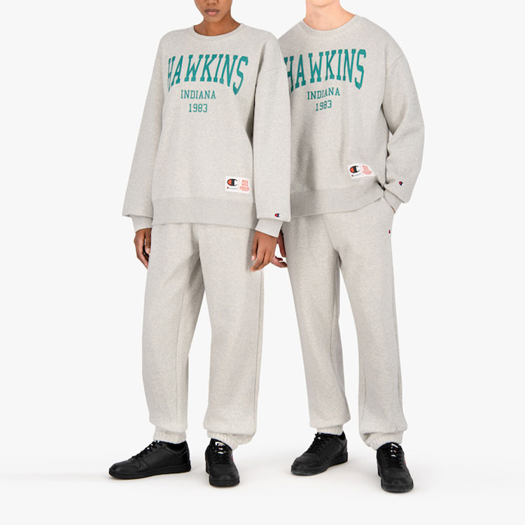 Purchase Champion x Stranger Things Hawkins Sweatshirt Logo Crewneck Unisex Grey 217752-EM028