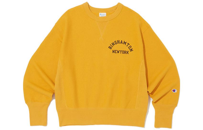 Champion Yellow Fleece Pullover Crewneck Sweatshirt with Logo Print CKTS3F365Y2