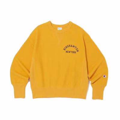 Champion Yellow Fleece Pullover Crewneck Sweatshirt with Logo Print CKTS3F365Y2
