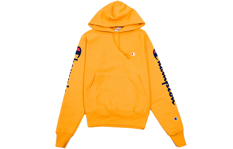 Champion Yellow Hoodie with Script Logo Sleeve Design Unisex US Fit GF68-Y07985-BYC