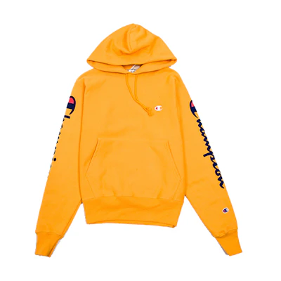 Champion Yellow Hoodie with Script Logo Sleeve Design Unisex US Fit GF68-Y07985-BYC