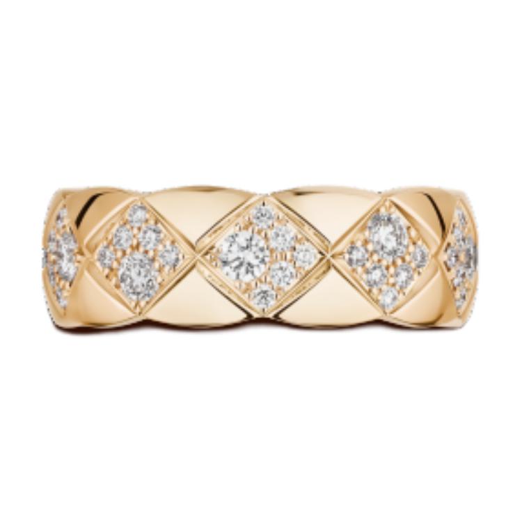 Order Cincin CHANEL 18K Emas Beige dengan Desain Inlay Unisex Couple Style. J12871