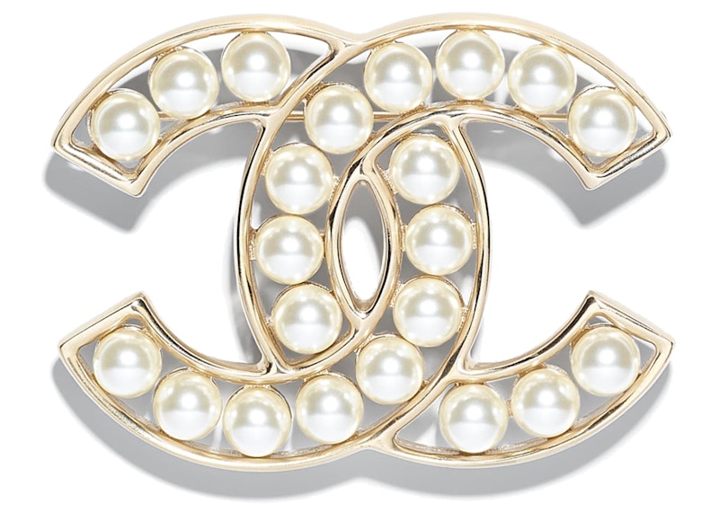 Chanel 19 Brooch Gold/White
