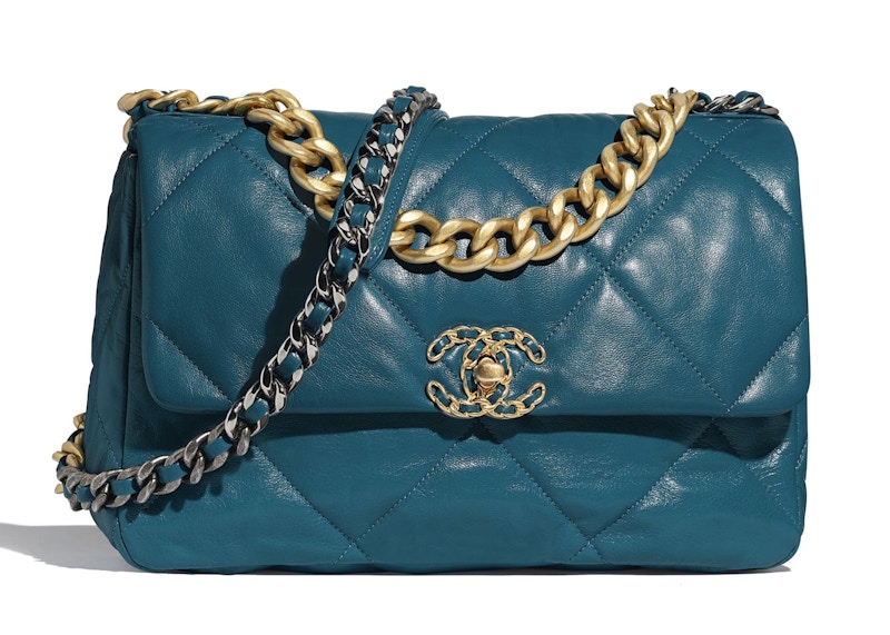 Chanel 19 Flap Bag Goatskin Gold/Ruthenium-tone Turquoise
