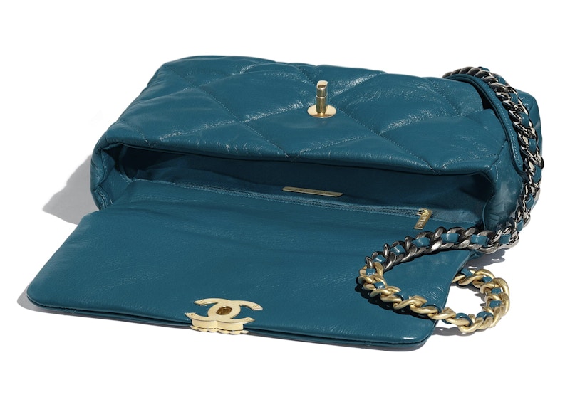 Lookbook 香奈儿19号镶边包 山羊皮 金色/银灰色 绿松石色