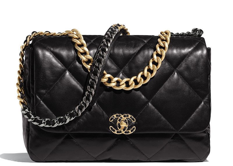 Chanel 19 Flap Bag Lambskin Gold/Ruthenium-tone Maxi Black