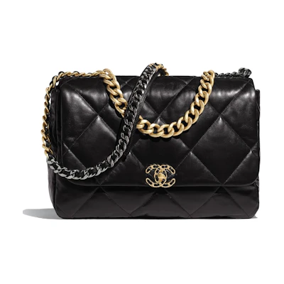 Chanel 19 Flap Bag Lambskin Gold/Ruthenium-tone Maxi Black