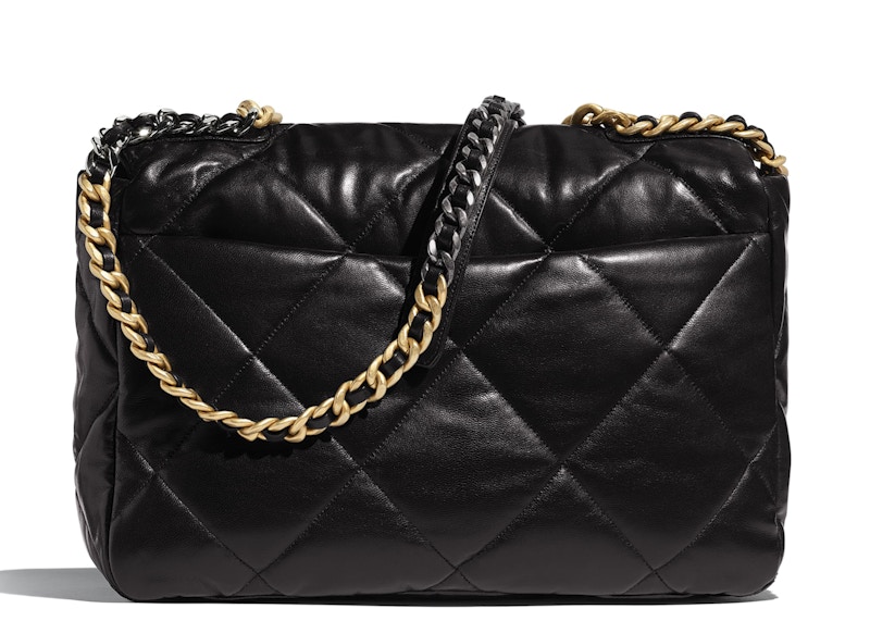 Order Beg Chanel 19 Kulit Anak Kambing Emas/Rutenium Maxi Hitam
