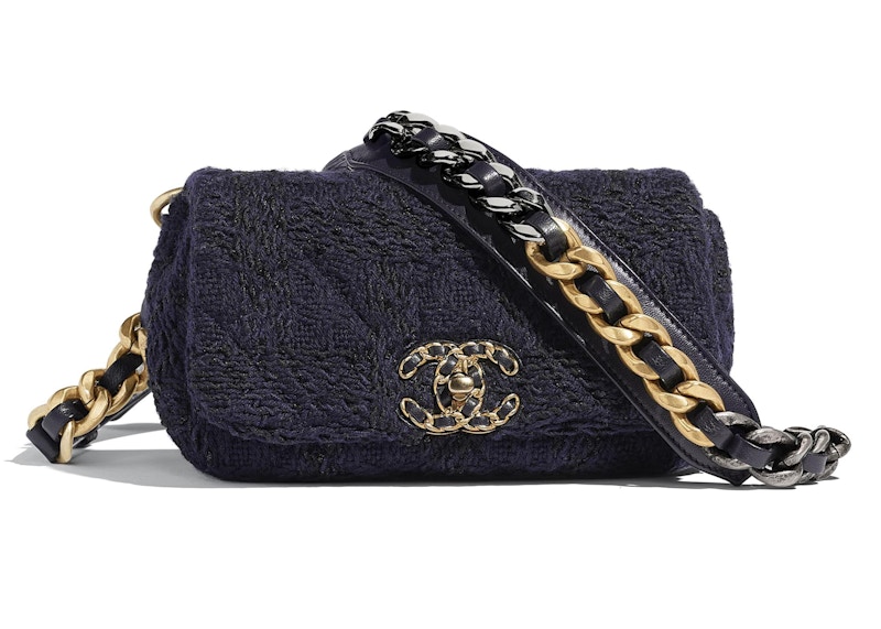 Chanel 19 Waist Bag Tweed Gold/Ruthenium-tone Navy/Black