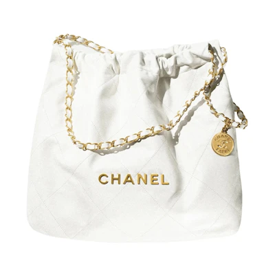 Chanel 22 Handbag 22S Calfskin White/Gold Logo