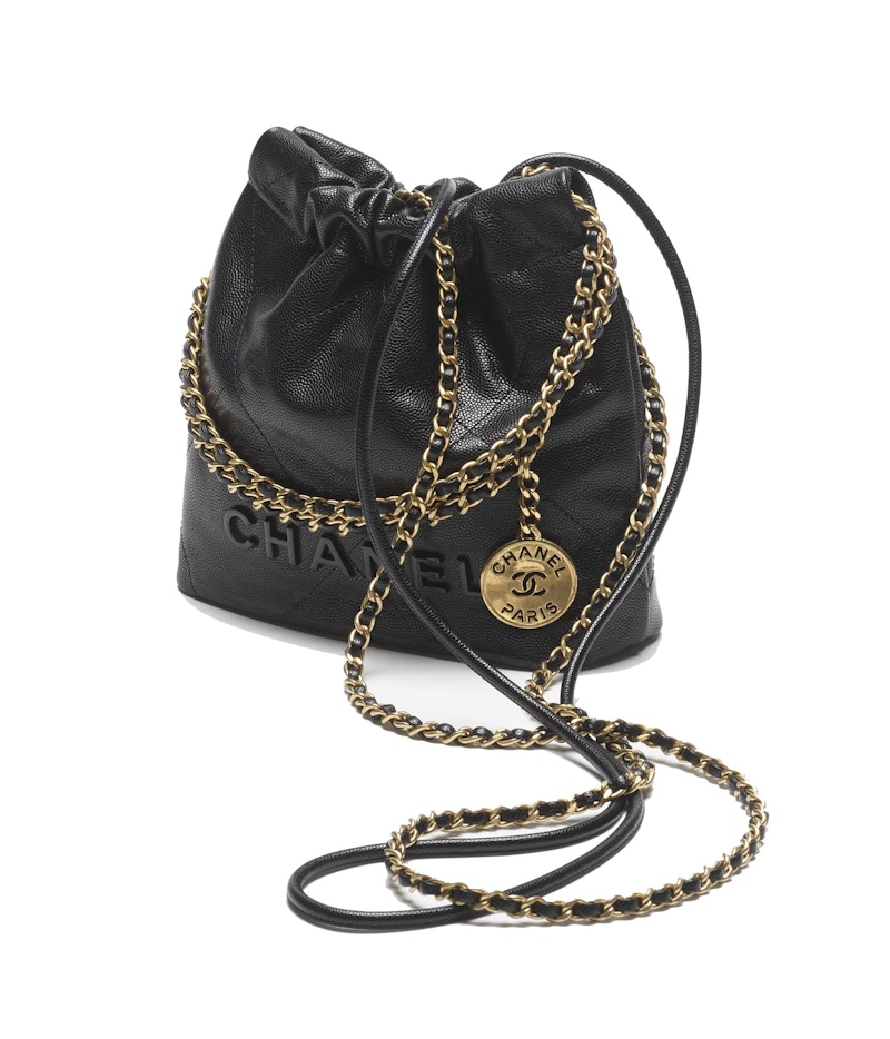 Chanel 22 Handbag Mini 23K Shiny Grained Calfskin Black