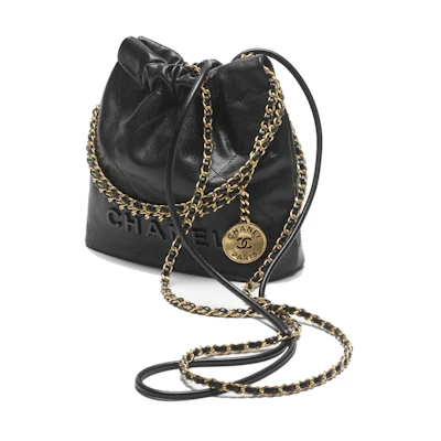 Chanel 22 Handbag Mini 23K Shiny Grained Calfskin Black
