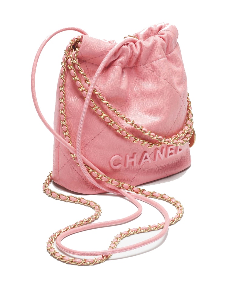 Chanel 22 Handbag Mini 23K Shiny Grained Calfskin Coral Pink
