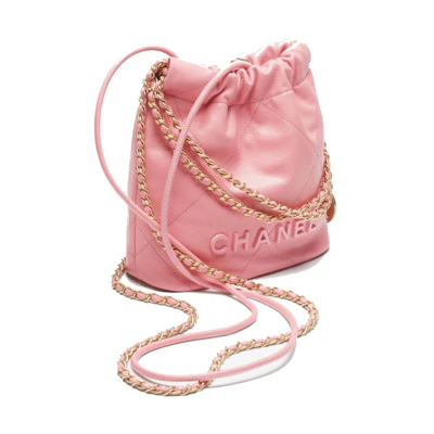 Chanel 22 Handbag Mini 23K Shiny Grained Calfskin Coral Pink
