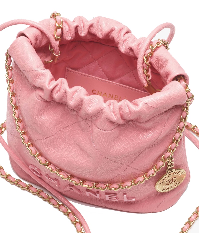 Order Chanel 22 Bolso Mini 23K Cuero Graneado Brillante Rosa Coral