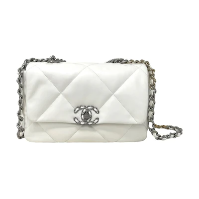 Chanel 22S Lambskin Chanel 19 Flap Bag Crossbody Bag Small White