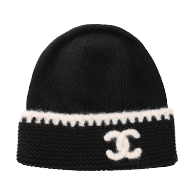 CHANEL 23A Double C Knit Cashmere Beanie Black Unisex Couple Style. AA9203-B13196-NO944