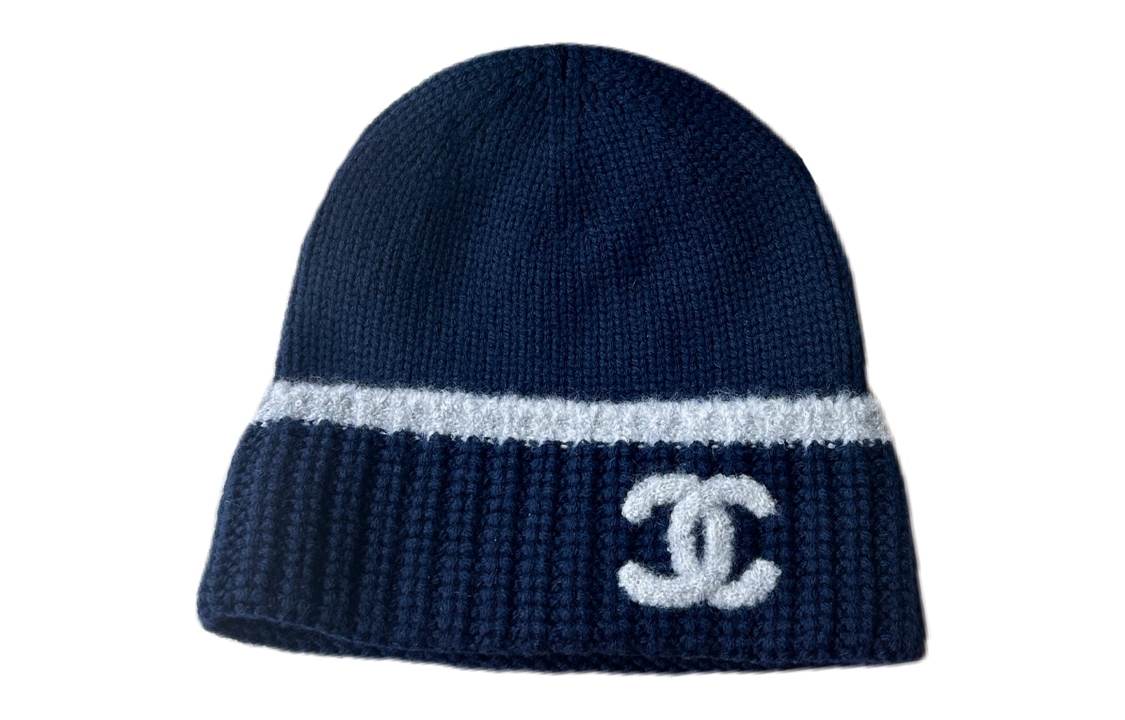 CHANEL 23K Navy Cashmere Logo Beanie Unisex Couple's Winter Hat AA9514-B14325-NR980