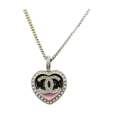 CHANEL 23N Pink Double C Heart Necklace Unisex Couple Style. ABB650 B14145 NR713