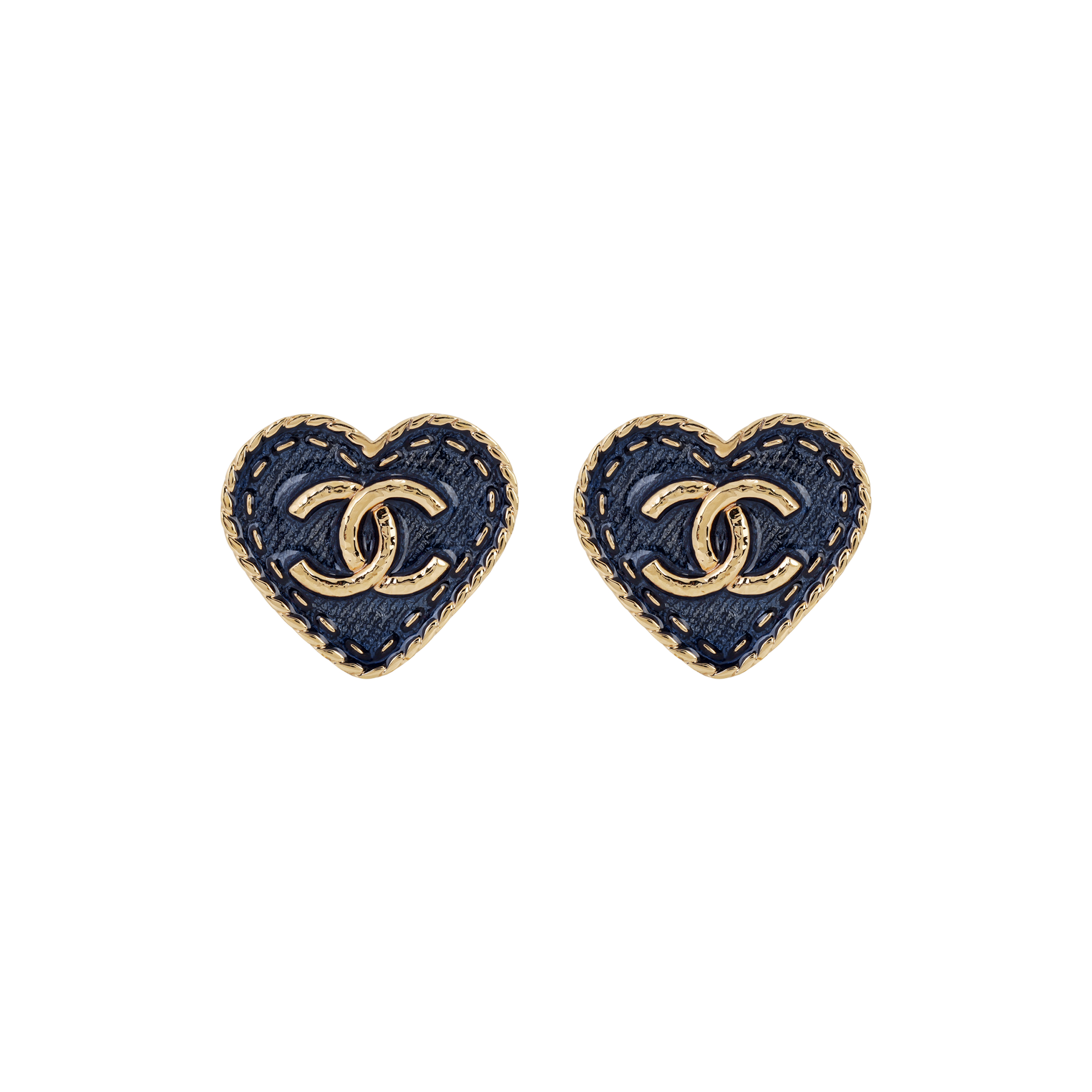 Chanel 24P Blue Denim Heart Enamel Large Clip-On Earrings ABC734-B15375-NU456