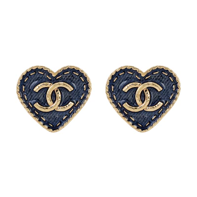 Chanel 24P Blue Denim Heart Enamel Large Clip-On Earrings ABC734-B15375-NU456