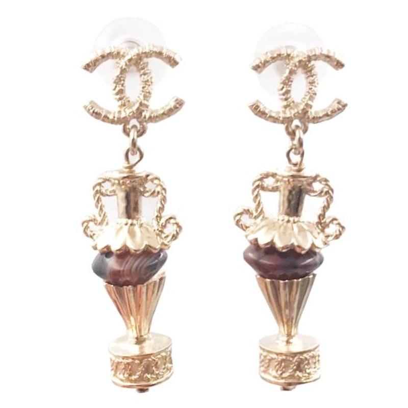 Chanel Amphora Stone Earrings Brown/Gold