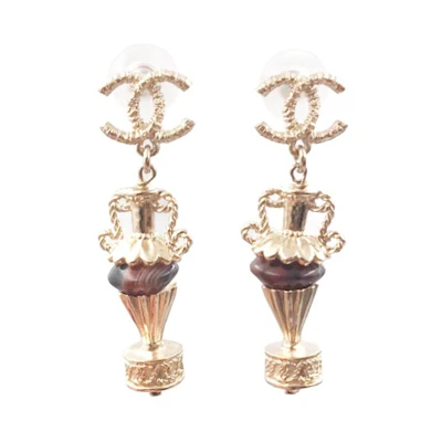 Chanel Amphora Stone Earrings Brown/Gold