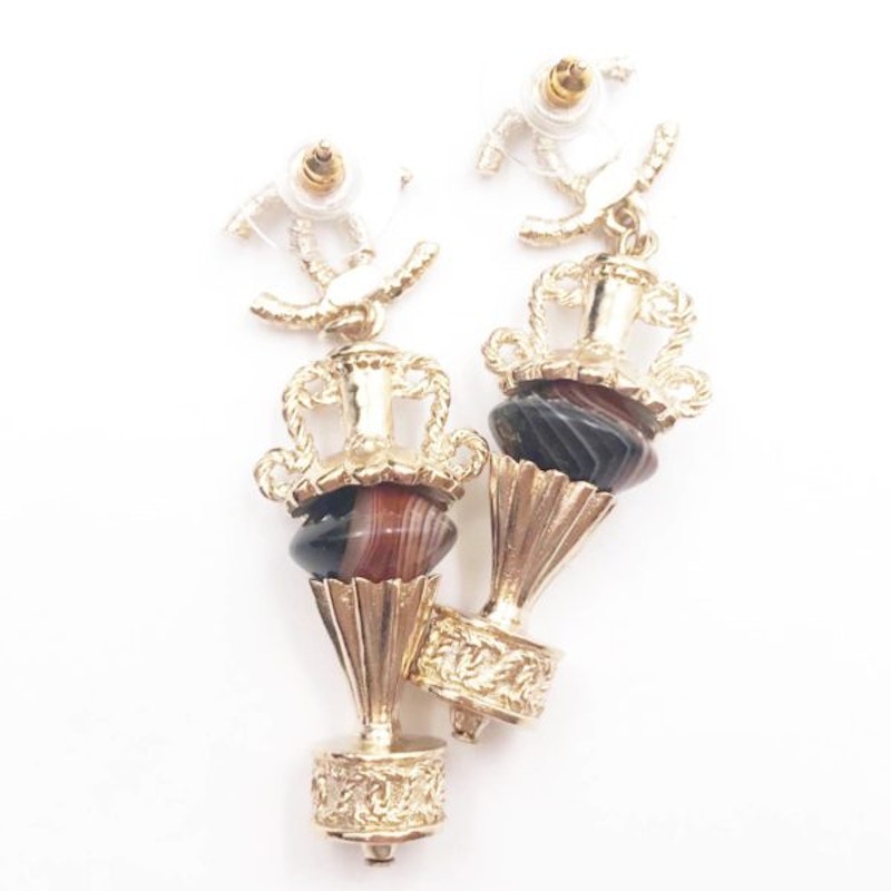 Chanel Amphora Stone Earrings Brown/Gold 圖 2
