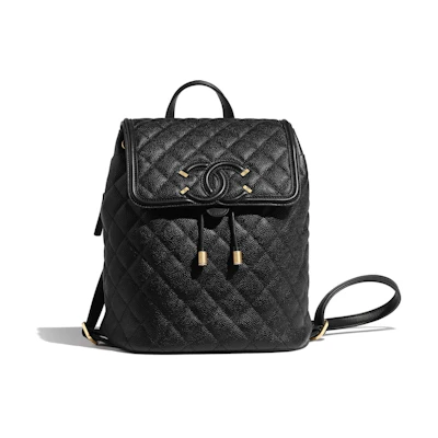 Chanel Backpack Filigree Quilted Caviar Gold-tone Black