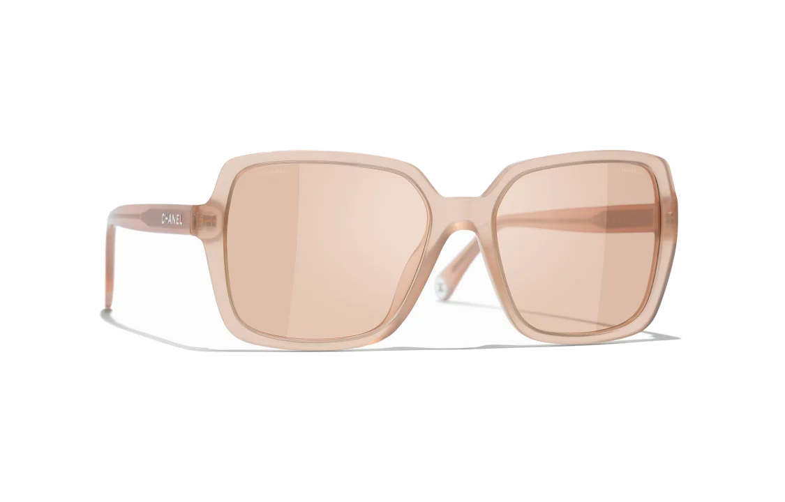 CHANEL Beige Irregular Frame Sunglasses with Logo Unisex Couple Style. CH5505-17324B