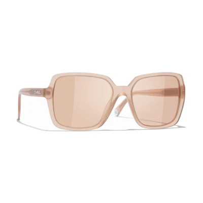 CHANEL Beige Irregular Frame Sunglasses with Logo Unisex Couple Style. CH5505-17324B