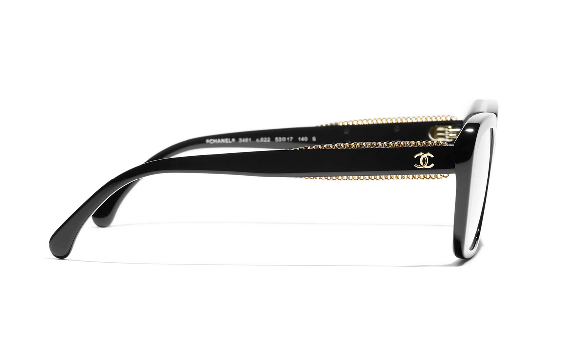 Shop 香奈儿黑色蝴蝶框光学眼镜男女款金链装饰 CH3461A C622