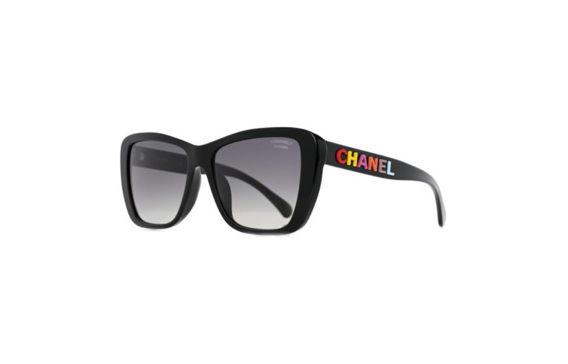 CHANEL Black Acetate Butterfly Sunglasses Unisex with Colorful Logo Design 71548A