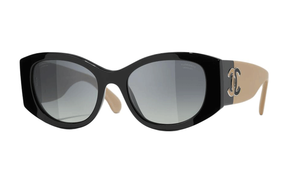 CHANEL Black Cat-Eye Sunglasses Unisex with Logo Detail Acetate Frame. A71618X02016S3418