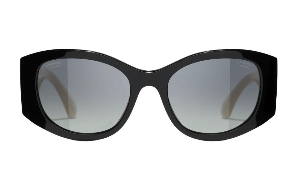 Lookbook CHANEL 黑色貓眼太陽眼鏡 男女適用 標誌細節 醋酸材質框架 A71618X02016S3418