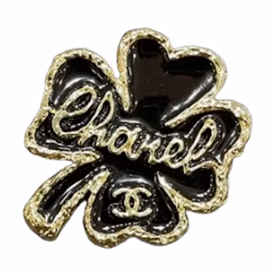 CHANEL Black Enamel Clover Brooch - Unisex Couples' Design ABC961-B16086-NW195