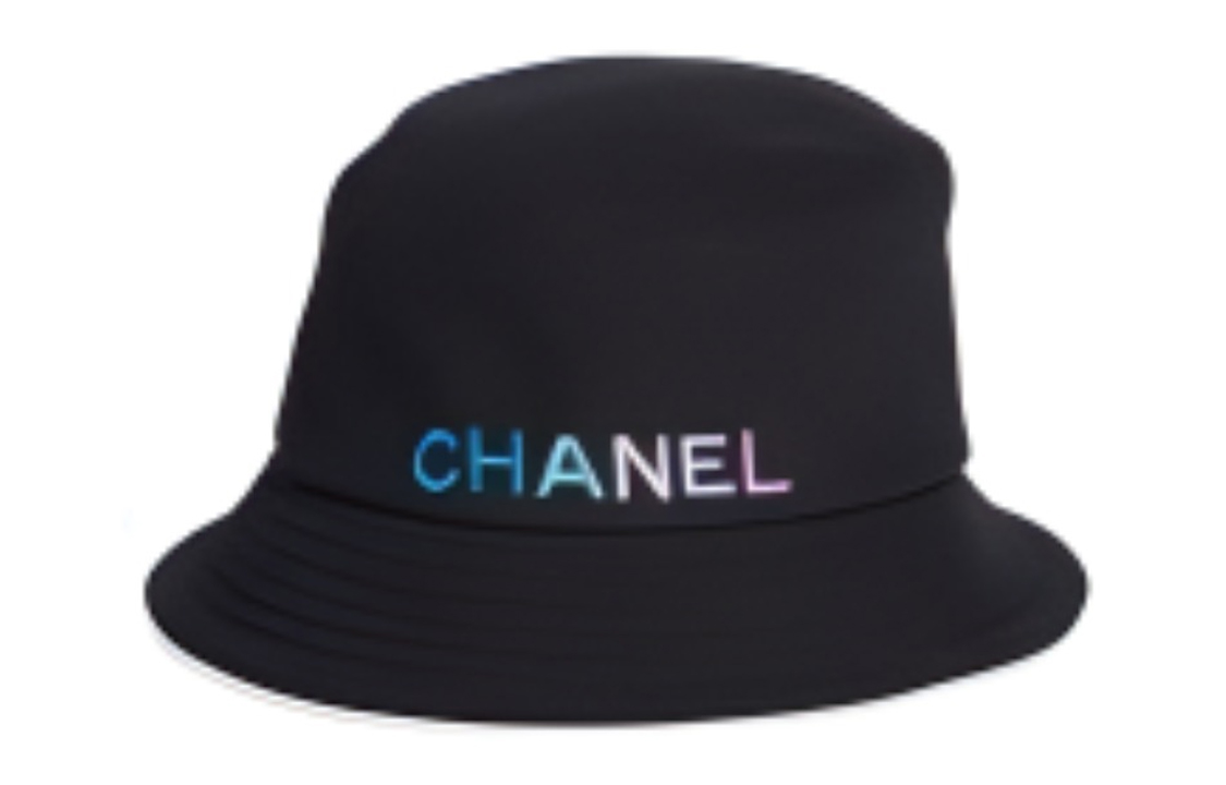 CHANEL Black Logo Cotton Bucket Hat Unisex Blue Purple Accent AA9703-B15084-NT588