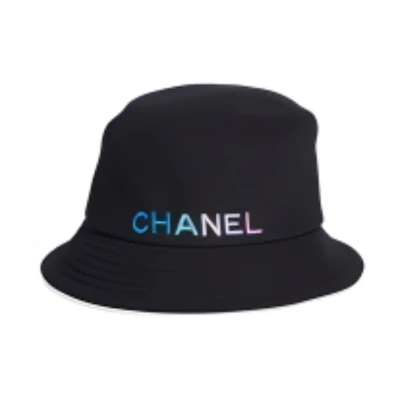 CHANEL Black Logo Cotton Bucket Hat Unisex Blue Purple Accent AA9703-B15084-NT588