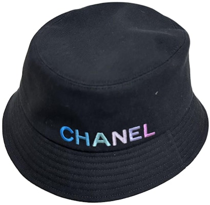 CHANEL Black Logo Cotton Bucket Hat Unisex Blue Purple Accent AA9703-B15084-NT588 Lookbook CHANEL Black Logo Cotton Bucket Hat Unisex Blue Purple Accent AA9703-B15084-NT588