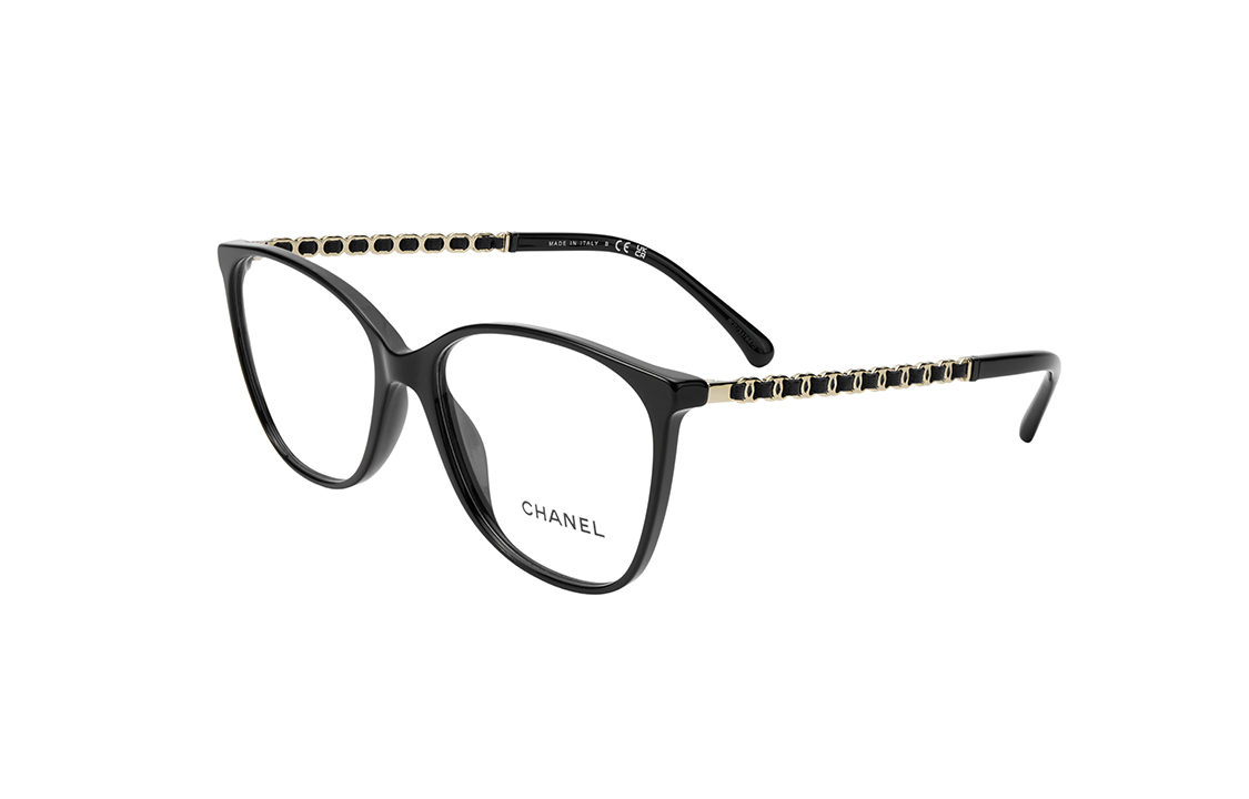CHANEL Black Rectangular Optical Glasses Unisex, Metal Frame with Lambskin Chain. CH3408Q-C622（）