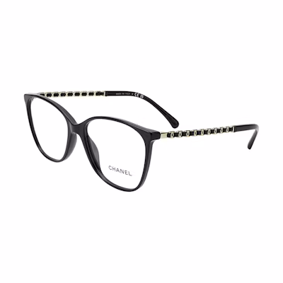 CHANEL Black Rectangular Optical Glasses Unisex, Metal Frame with Lambskin Chain. CH3408Q-C622()