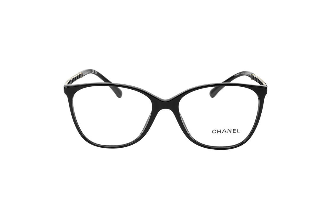 Lookbook 香奈儿黑色长方形光学眼镜 男女通用 金属框配羊皮链 CH3408Q-C622（）