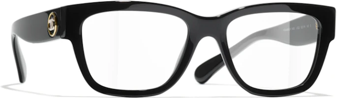CHANEL Black Unisex Acetate Irregular Optical Glasses with Logo Temples CH3455-C622 CHANEL Black Unisex Acetate Irregular Optical Glasses with Logo Temples CH3455-C622