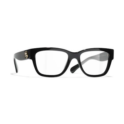 CHANEL Black Unisex Acetate Irregular Optical Glasses with Logo Temples CH3455-C622