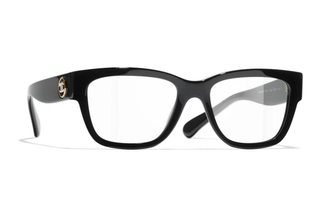 Order CHANEL Gafas Ópticas Irregulares Unisex Negras de Acetato con Logo en Patillas. CH3455-C622