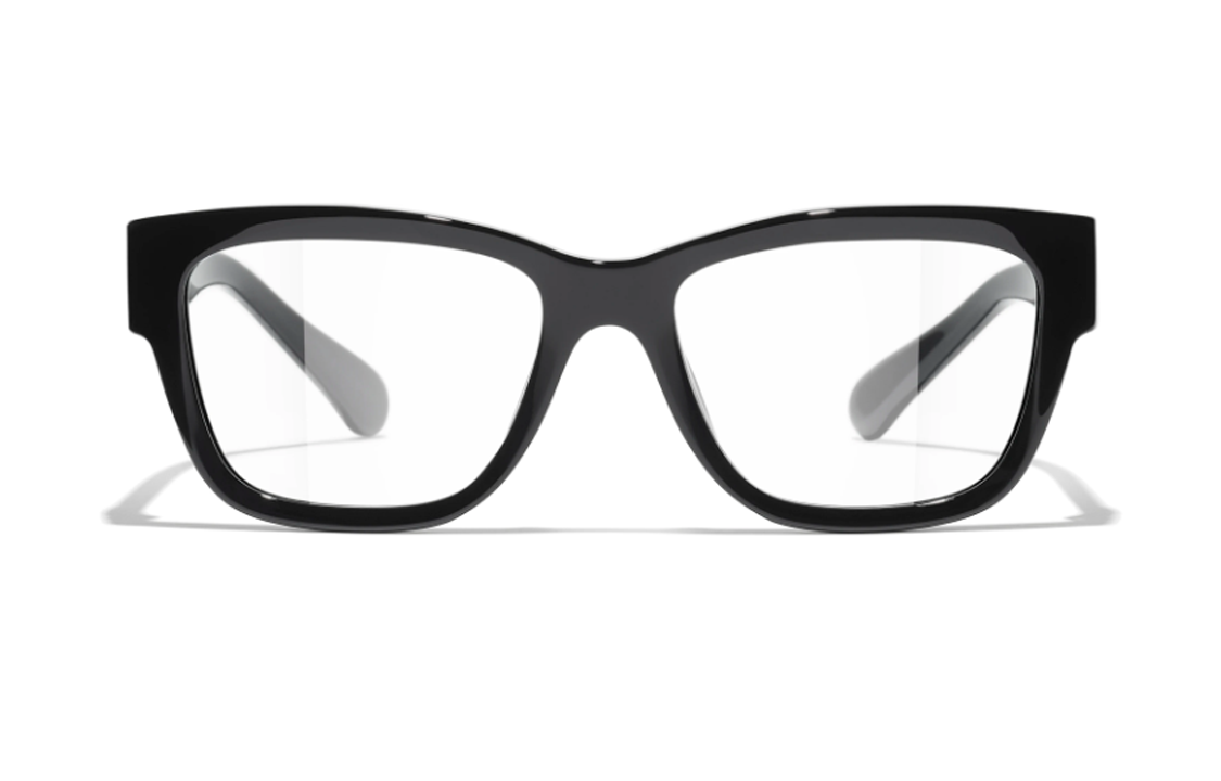 Lookbook CHANEL Gafas Ópticas Irregulares Unisex Negras de Acetato con Logo en Patillas. CH3455-C622