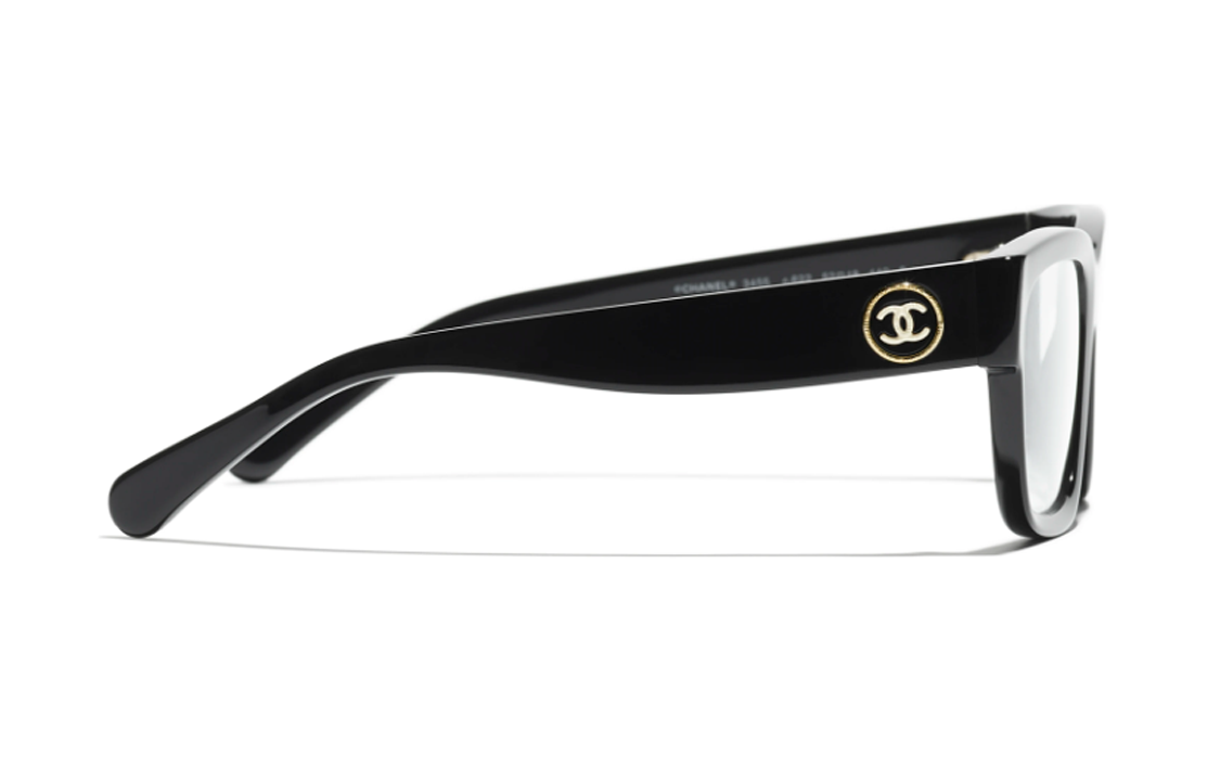 Shop CHANEL Gafas Ópticas Irregulares Unisex Negras de Acetato con Logo en Patillas. CH3455-C622