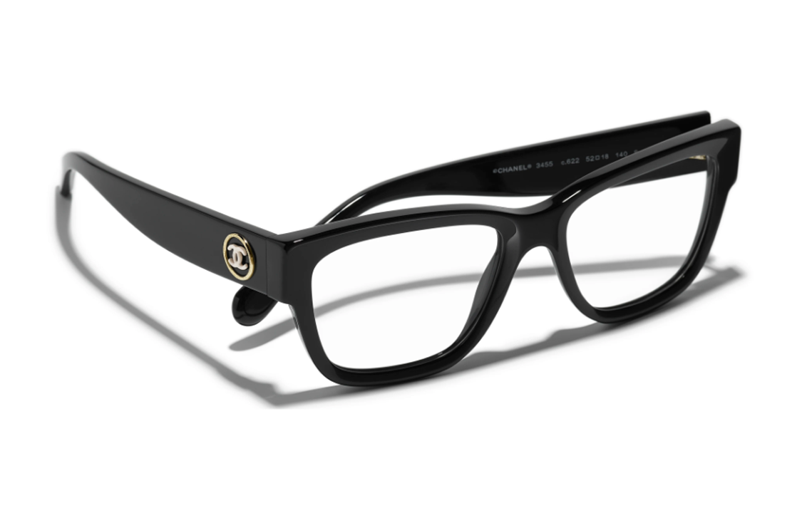 Purchase CHANEL Gafas Ópticas Irregulares Unisex Negras de Acetato con Logo en Patillas. CH3455-C622