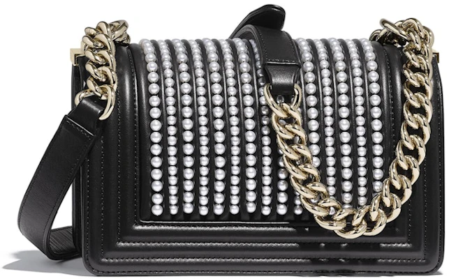 香奈儿 男孩包 牛皮/仿珍珠 金色 小号 黑色 Order 香奈儿 男孩包 牛皮/仿珍珠 金色 小号 黑色