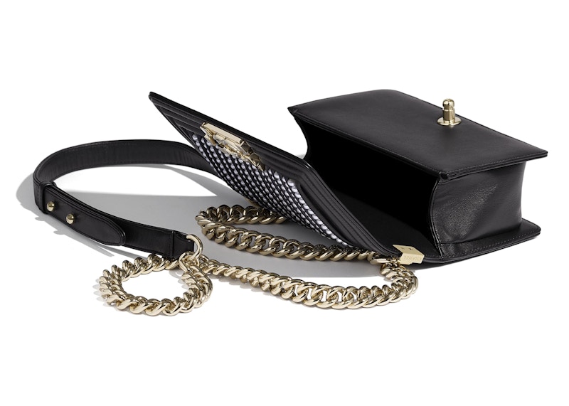 Lookbook 香奈儿 男孩包 牛皮/仿珍珠 金色 小号 黑色